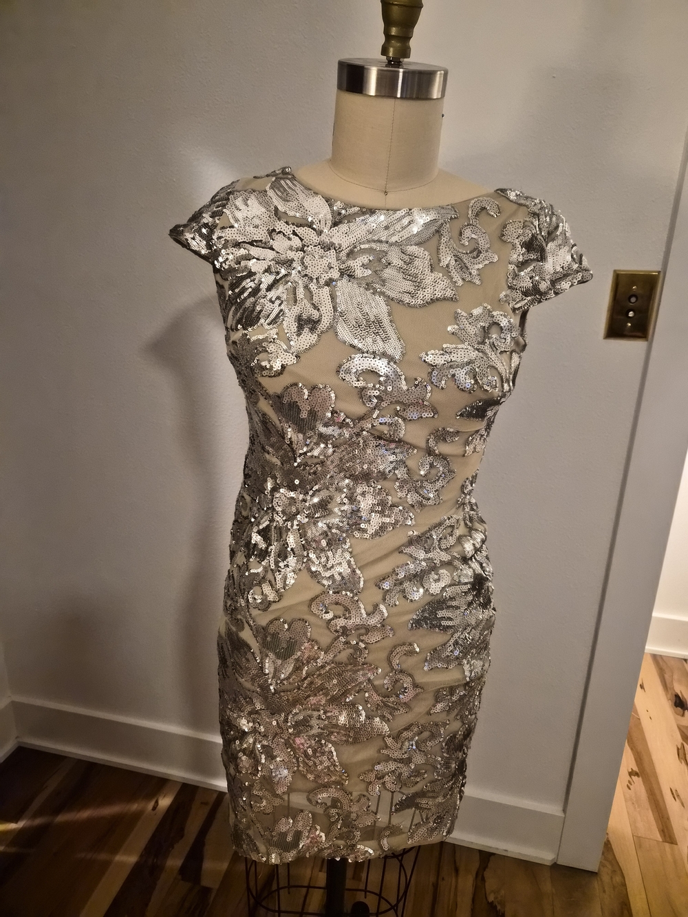 Calvin Klein Silver Sequin Floral Mini Dress
